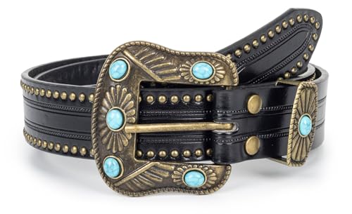 Utaly Vintage Cowgirl-Western-Leather-Belts for Women Adjustable Turquoise-Buckle-Belt West-Cowboy-Belt for Jeans 28“-35”