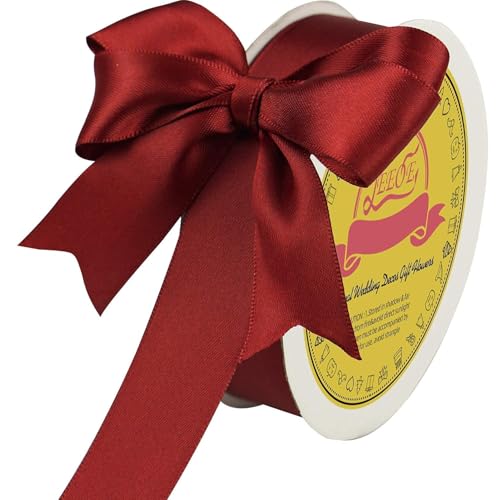 Image of Double Face Satin Ribbon 1 inch X 25 Yards Polyester Burgundy Ribbon for Gift Wrapping Very Suitable for Weddings Party Hair Bow Invitation Decorations and More