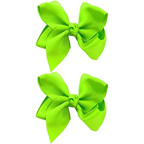 NYFASHION101 Toddlers' Girls' Smooth Grosgrain Ribbon Bow Alligator Clip, Neon Green Cover