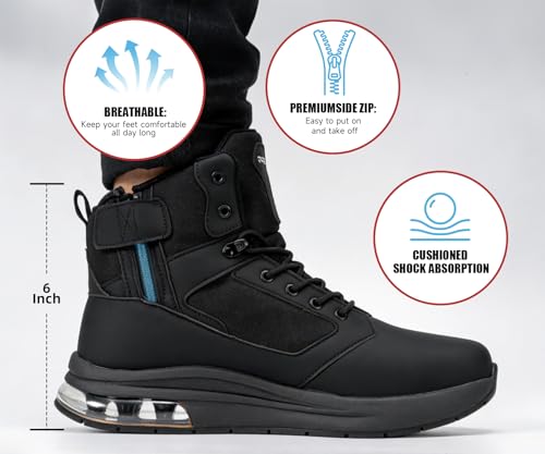 Image of FENLERN Men's Wide Fit Tactical Boots 6 Inch, Lightweight Comfortable Work Boots with Side Zipper, Waterproof Military Hiking Boots for All-Day Wear