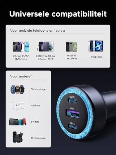 UGREEN 3-poorts sigarettenaansteker USB C PD30W auto oplader adapter 12V autolader USB C auto accessoires compatibel met iPhone 17/17 Pro/17 Pro Max/17 Air/16/15, ipad, Galaxy S24 GPS navigatie, enz - Afbeelding 7