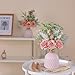 Artificial Flowers with Ceramic Vase,Faux Silk Roses and Fake Plant Eucalyptus in Vase for centerpiece table decorations, living room,dining table,fireplace,office,farmhouse,home decor(Dusty Pink)