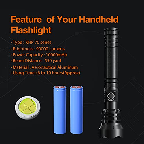 Rechargeable LED Flashlights,90000 High Lumens Super Bright Tactical Flashlight,Zoomable 3 Modes with 26650 Batteries,IP65 Waterproof for Outdoor Camping,Emergency,Easy to Carry, Usb Charging
