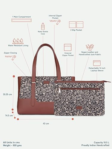 Image of ZOUK Handcrafted Vegan Leather Travel Tote Bag for Women with Multiple Compartments | Spacious Water-Resistant Shoulder Bag for Travel, Vacation, Day Trips |