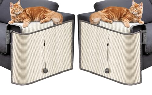 EVOMOTIVE Cat Couch Protector [2- Pack] Natural Sisal Comes with 2 Playing Balls Couch Cat Scratcher Protect Your Couch from Cat Scratching