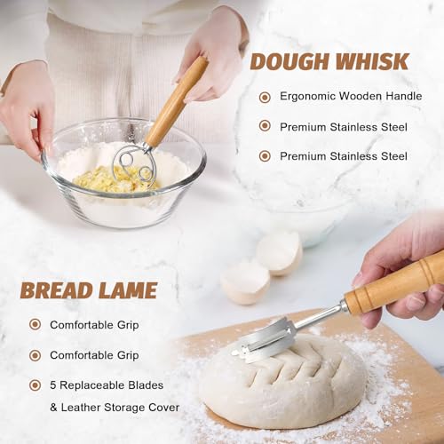 Image of Sourdough Proofing Basket Gift Set, 9 inch Round and 10 inch Oval Banneton Bread Baking Supplies, Sourdough Baskets with Bread Lame, Danish Whish, Bowl Scraper, Sourdough Scraper, and Linen Liner