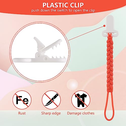 Image of 4-Pack Silicone Pacifier Clips with a Woven Rope Shape for Baby Boys and Girls - Flexible and Rust-Free Holders for Teething Relief and Baby Essentials, Safe for Newborns (Pink)