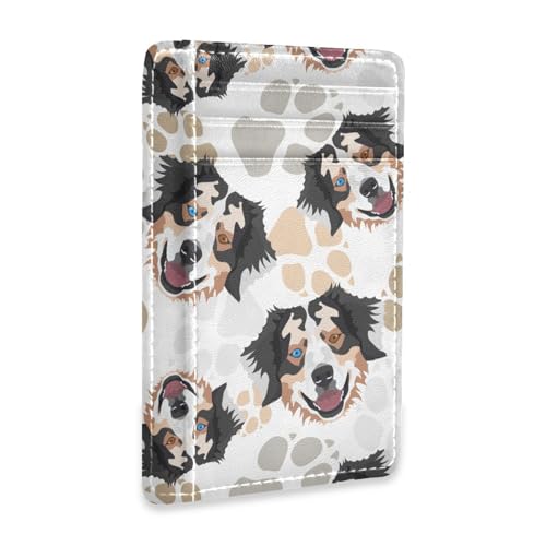 Sletend Slim Minimalist Wallet Australian Shepherd Dog RFID Blocking Leather Credit Card Holder Front Pocket Card Cases with ID Window for Men & Women