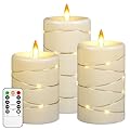 Upinmz Flickering Flameless Candles with String Lights, Battery Operated Candles, LED Candles Unbreakable Acrylic Candles with Remote Control and Timer -3 Pack Ivory White
