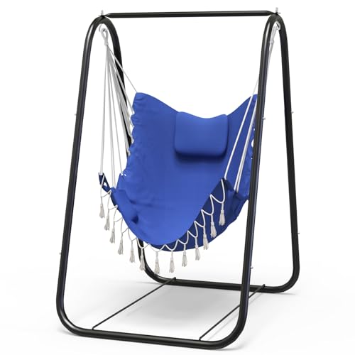 G TALECO GEAR Hammock Chair with Stand,Heavy-Duty and Rustproof Hanging Chair with Stand,Hammock Swing Chair Stand,for Indoor Outdoor Patio Yard Garden Porch (Blue)