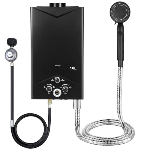 Chauffe-Eau à Gaz 16L Portable avec Affichage Numérique | Chauffe-Eau Instantané au Gaz Propane pour Camping, Douche Extérieure, Caravane et Intérieur | Chauffage...