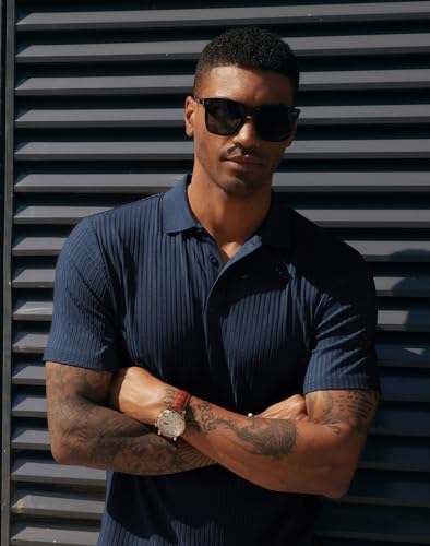 PJ PAUL JONES Mens Short Sleeve Texture Polo Shirts Casual Wrinkle Free Stretch Knit Golf Shirt Tops4