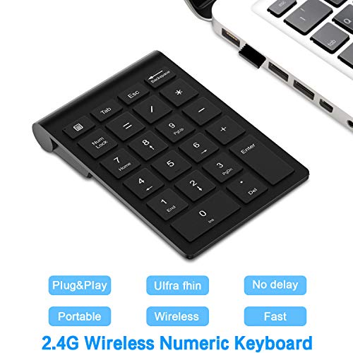 Numeric Keypad, TedGem 2.4GHz Portable Number Pad Wireless Number Pad with USB Receiver, 22-Key Number Pad for Laptop Shortcut Keypad Data Entry for Laptop Desktop Computer PC (Black) - Thumbnail 2