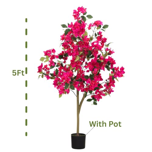 Image of ARICK DECOR 5Ft Artificial Bougainvillea Tree with Pot | Realistic Faux Pink Flowering Plant | Large Silk Flower Tree for Living Room, Home, Office & Indoor Decor | 5 Feet Tall Floor Plant (Pink)