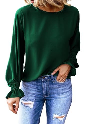 Dokotoo Long Sleeve Shirts for Women 2024 Fashion Fall Ruffle Bubble Sleeve Casual Loose Tops and Blouses