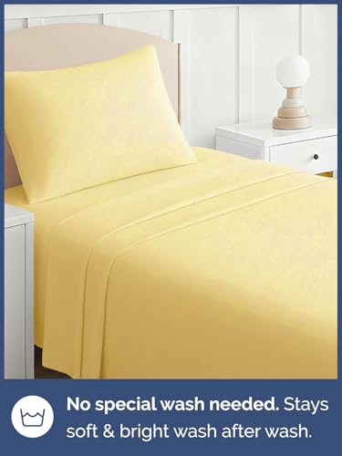 Image of Kids Twin Size Bed Sheet Set - 3 Piece Kids Loft Bed Sheets - Solid Yellow Themed Bedding - Soft, Cute and Cozy - Breathable and Machine Washable - Bedding for Boys, Girls, Teens & Toddlers - Oeko-Tex