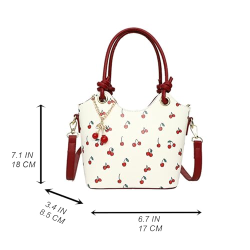 Cherry Handbag for Women Cute Cherry Print with Charm Small Tote Purse for Daily Commute Casual Spring Summer Style3