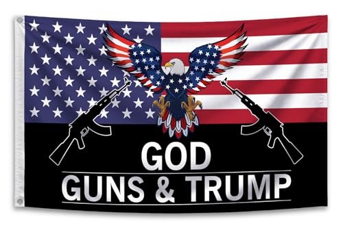 3x5 Feet God Guns And with Two Brass Grommet Polyester Single Sided Flag - US Americans American Eagle Flags - Donald Flag - Republican Political Rebel Flags Outdoor or Man Cave Banner