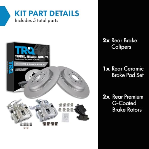 Image of TRQ Rear Brake Pad and Rotor Set Ceramic Solid Rotors Calipers