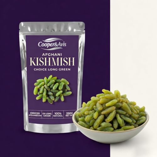Image of Cooper&Avis Premium Afghani Raisins, 250g | Authentic Kandhari Choice Long Green Kishmish | Jumbo Size, Sun-Dried & Seedless