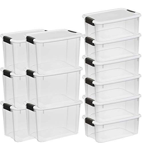 Sterilite 30 Qt and 18 Qt Ultra Clear Plastic Stackable Storage Tote Container Box 12 Pack
