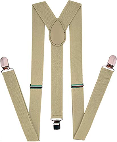 v3e Boy's Adjustable Elastic Y Back Style Suspenders With Strong Metal Clips (Khaki, Free Size)-picture-37