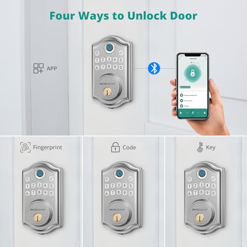 Image of AkaGear DS10 Pro Keyless Entry Door Lock with Lever Handle Set, Bluetooth APP Control, Fingerprint Door Locks, Electronic Keypad Deadbolt Lock, Smart Doors Lock, Auto-Lock, Satin Nickel