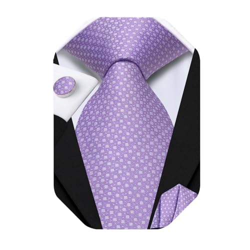 Image of Hi-Tie 70 inches Ties for Men Silk Extra Long Necktie and Pocket Square Cufflinks Set Men Big and Tall Tie Business
