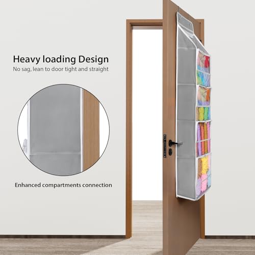 Image of Univivi Hanging Yarn Storage Organizer with 5 Zipper Closure Compartments, Large Capacity Knitting Organizer Storage, Over the Door Hanging Yarn Holder for Knitting Needles, Crochet Hooks (Light Grey)