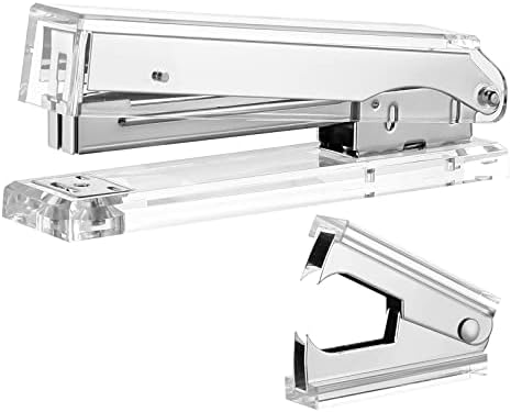 EXPUTRAN Standard Acrylic Stapler and Staple Remover Set, Takes Standard 24/6 or 26/6 Staples, Modern Design Desk Accessory Kit for Home, Office, or School(Silver)
