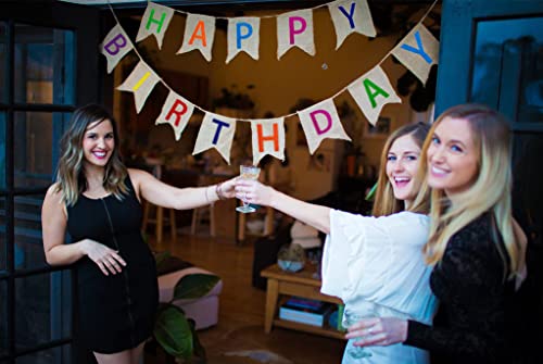 Vagski Happy Birthday Burlap Banner Colorful Bunting Banner Garland Flags For Birthday Party Decorations Rustic Birthday Sign Vag041 #TOP5