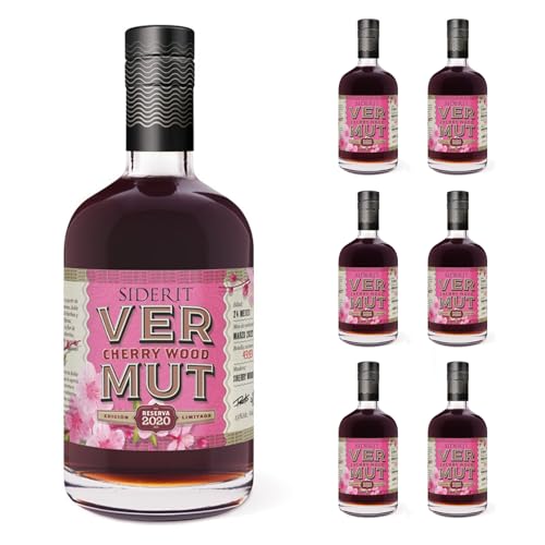SIDERIT Vermut Edición Limitada CherryWood 2020 15% Vol, 750 ml, pack de 6 unidades - Elaborado con uva Pedro Ximénez, maceración con flores melíferas y envejecido 24 meses en barricas de cerezo.