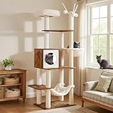 Hey-brother Wooden Cat Tree, 66.1“ Cat Furniture with Scratching Posts, Modern Cat Tower with hammocks, Toys, cat condo, Rustic Brown MPJ120SR