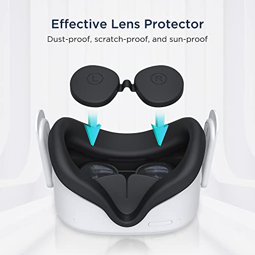 Kiwi Design Upgraded Face Cushion Cover Pad Compatible With Quest 2 Accessories, With Lens Protector, Full-Wrapped Non-Slip Silicone Face Cover Replacement, Prevent Sensor-Blocking Design #TOP2