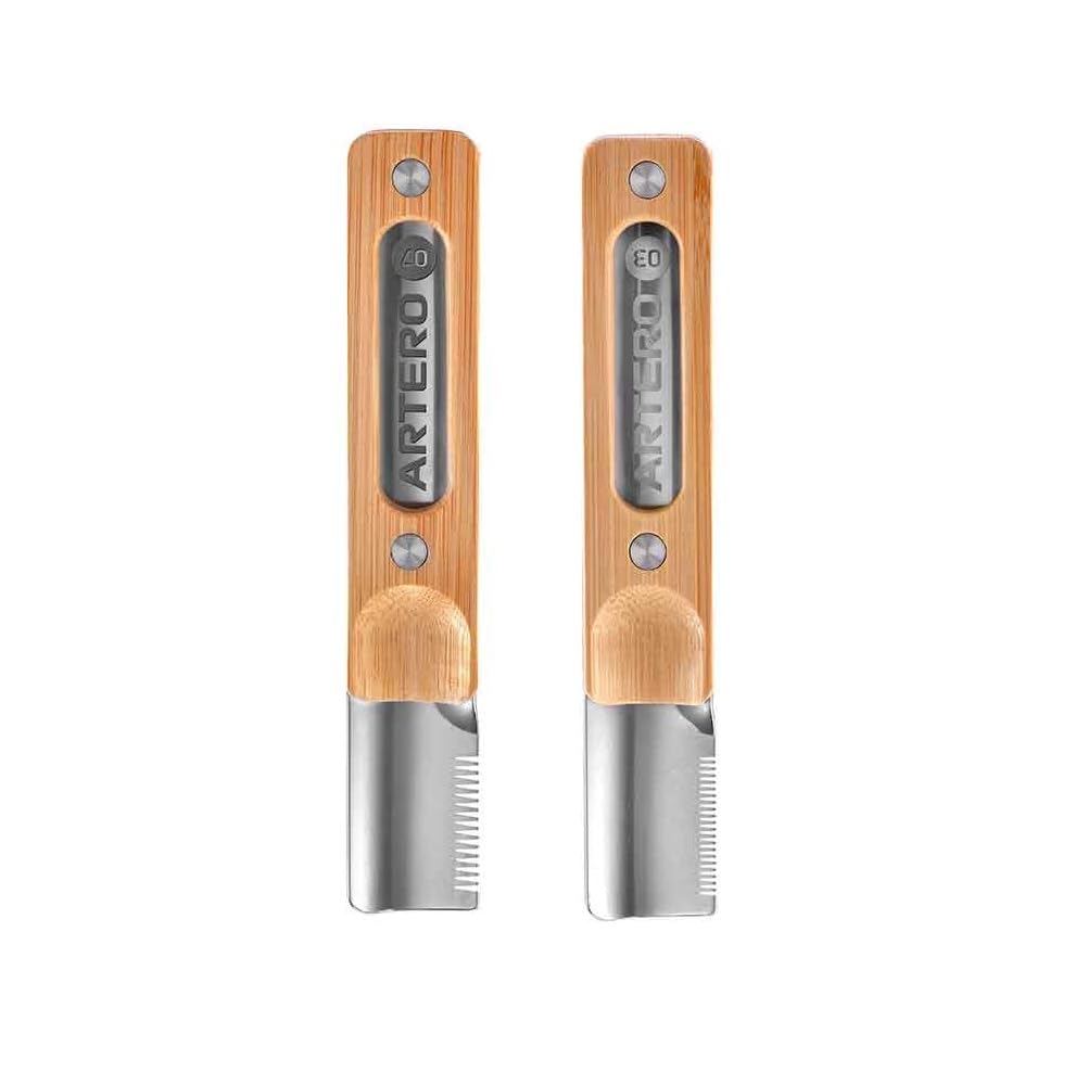 MPP Pro Quality Stainless Steel Durable Wood Handle Dog Groomers Stripping Knives (Full Set - Both Sizes)