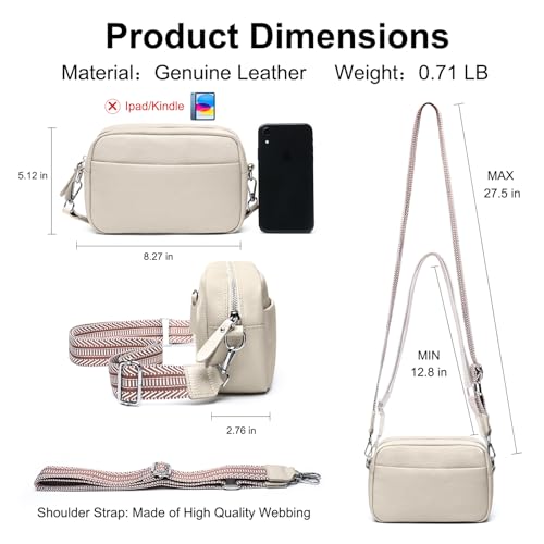 Image of Small Crossbody Bags for Women Genuine Leather, Guitar Strap Shoulder Handbag Purse Camera Bag with Rfid Card Slots, Beige