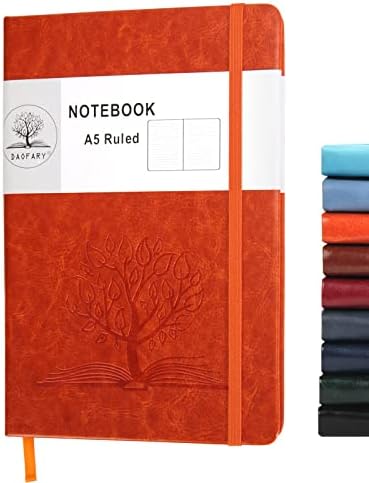 Daofary A5 Journal Notebook, Leather Ruled Notebooks 160 Pages Diary 100gsm Thick Paper Writing Hardcover Notebook with Pocket for Work Men Woman 8.4 x 5.7 in