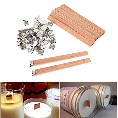 50Pcs Wooden Candle Wicks And Candle Centering Tool Candle Wicks With Iron Stand Smokeless Natural Friendly Candle Cores For Diy Candle Making Craft #TOP2
