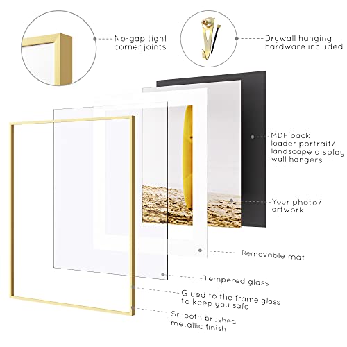 Homeforia 20X24 Gold Frame Matted To 16X20 - Metal 20 X 24 Picture Frames For Wall - Aluminum 20 By 24 Poster Frame - Tempered Glass - Wall Hook Included - Set Of 1 #TOP4
