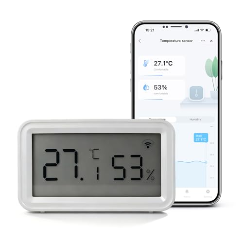 Chatthen Thermomètre Connecté Wifi, Hygrometre Connecté avec Alarme Intelligente, Stockage Exportation Gratuite de Données, Compatible avec Smart Life, Convient thermometre Chambre Bebe