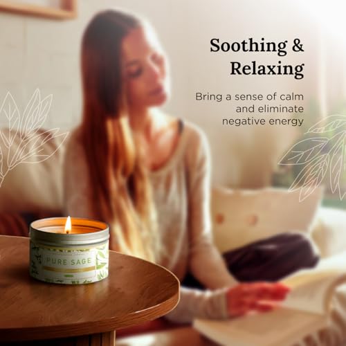 Magnificent 101 Long Lasting Pure Sage Scented Candle - 6 oz - 35 Hour Burn - Natural Soy Wax Smudge for House Energy Cleansing, Positive Vibes & Manifestation