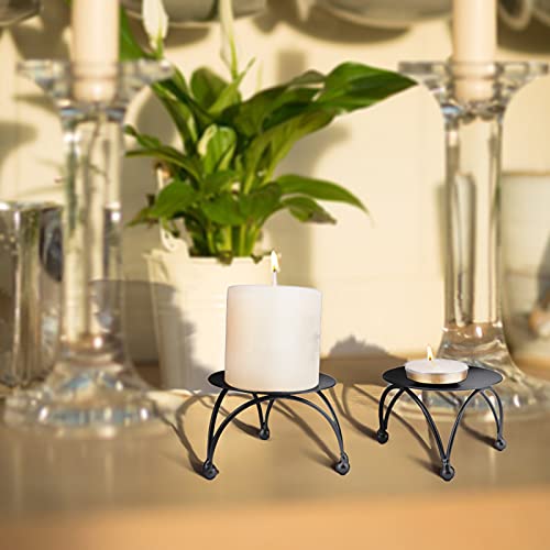Black Candle Holder, Dedoot Set Of 3 Iron Pillar Candle Plate Small-2.5Inch Decorative Decorative Small Candle Stick Holder Fit Led & Wax Candles, Pedestal Candle Stand For Tables, Wedding #TOP5