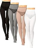 Geyoga 4 Pairs Colored Tights for Women Solid Footed Opaque Tights Pack 3 D/100 D Pantyhose Thigh High Stockings(White, Skin Color, Black, Gray,Small/Medium)