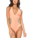 Luli Fama Women's Corazon Loco Crochet Cut Out Monokini Swimsuit, Miami Peach, Small