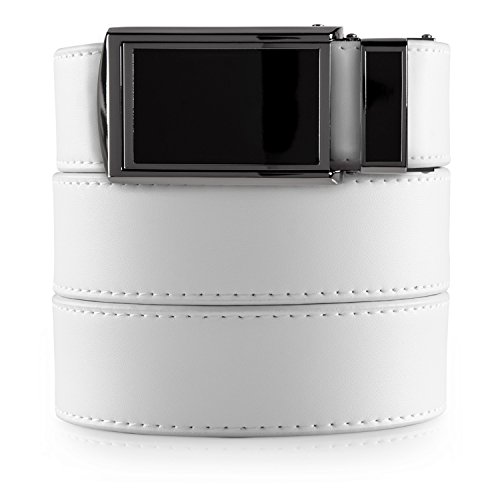 SlideBelts Men's Classic Belt with Premium Buckle (White Leather with Black Buckle, One Size)