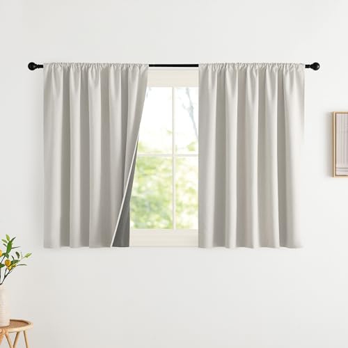 NICETOWN Snowbound Vintage 100% Blackout Faux Linen Blend Curtains for Living Room, 2 Panels 42 x 36 Inch, Thermal Insulated, Room Darkening Rod Pocke