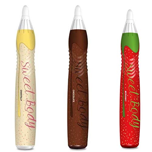 CANETA COMESTÍVEL SWEET BODY 25G - KIT COM 3 - MORANGO, CHOCOLATE E CHANTILLY