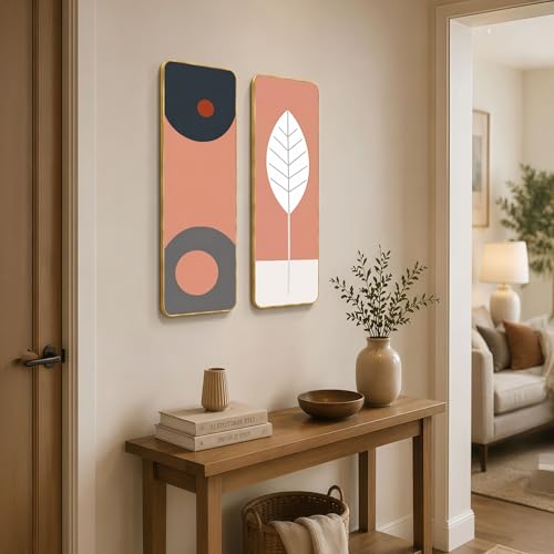 Image of The Castle Decor Luxury Minimalist Wall Art Set of 2 | Modern Botanical Leaf Painting 19X27 Inch | Abstract Boho Decor for Living Room Hallway Office