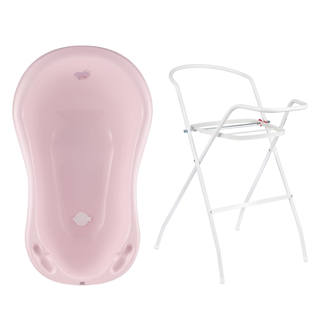 Hylat Baby Babybadewanne mit Gestell - TÜV Rheinland zertifiziert, stabil und bequem, ideal für sicheres Baden in den ersten 12 Monaten - Rosa