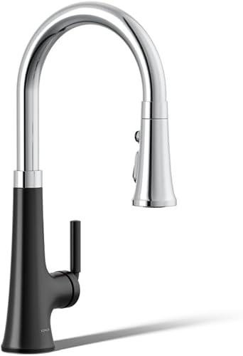 Vista 112 de KOHLER 23765-CBL Tone - Grifo de cocina semiprofesional, negro mate/cromo pulido
